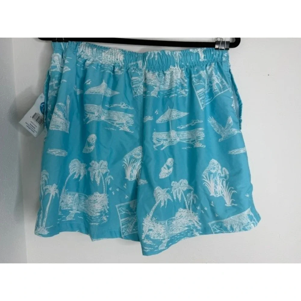 Bluewater Beach Mens Tropical Island Print Swim Trunks Blue Turquoise Large NWT